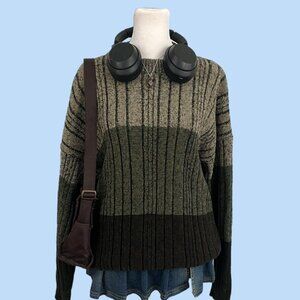 vintage 90s green brown boho granola skater color block sweater